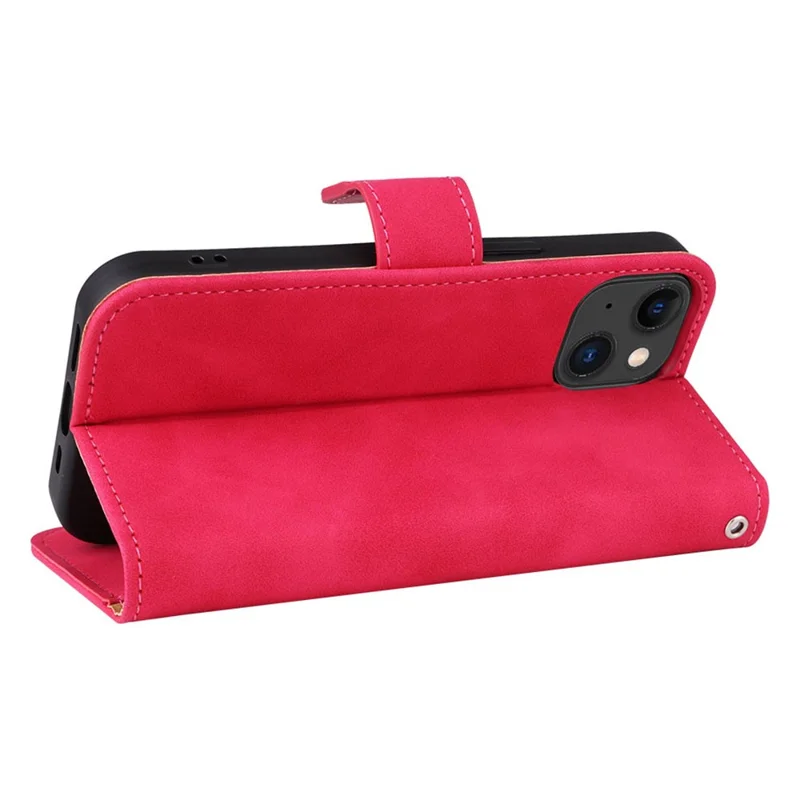 For iPhone 15 Plus PU Leather Wallet Case Stand Skin-touch Protective Phone Cover - Rose