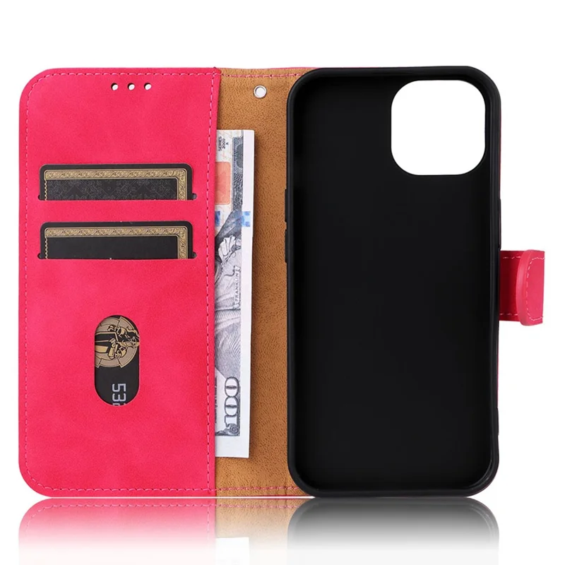 For iPhone 15 Plus PU Leather Wallet Case Stand Skin-touch Protective Phone Cover - Rose