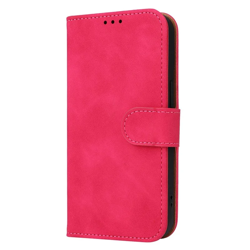 For iPhone 15 Plus PU Leather Wallet Case Stand Skin-touch Protective Phone Cover - Rose