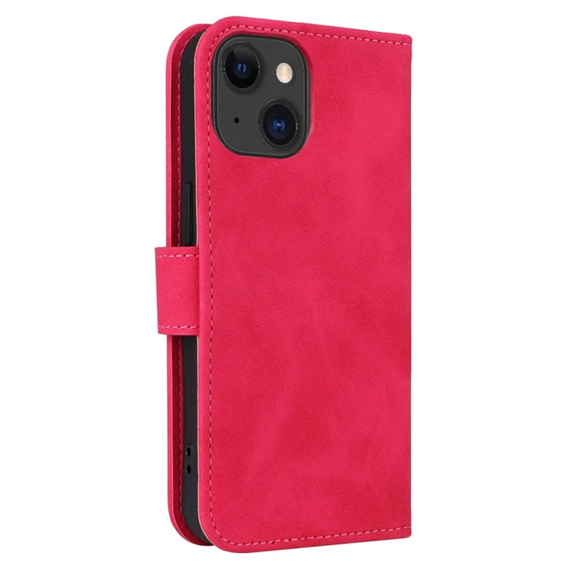 For iPhone 15 Plus PU Leather Wallet Case Stand Skin-touch Protective Phone Cover - Rose