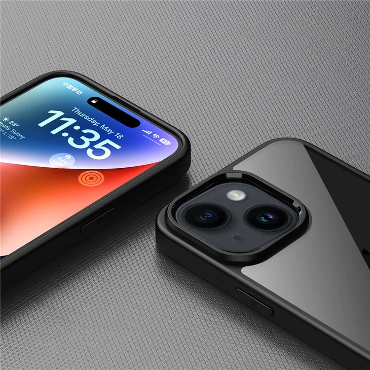 Para iPhone 15 Plus Transparent PC Back + TPU Frame Protective Case Anti-drop Mobile Phone Cover - Preto