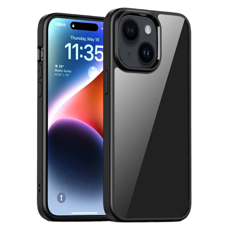 Mobile Phone Cover for iPhone 15 , Transparent PC Back + TPU Frame Protective Case - Black