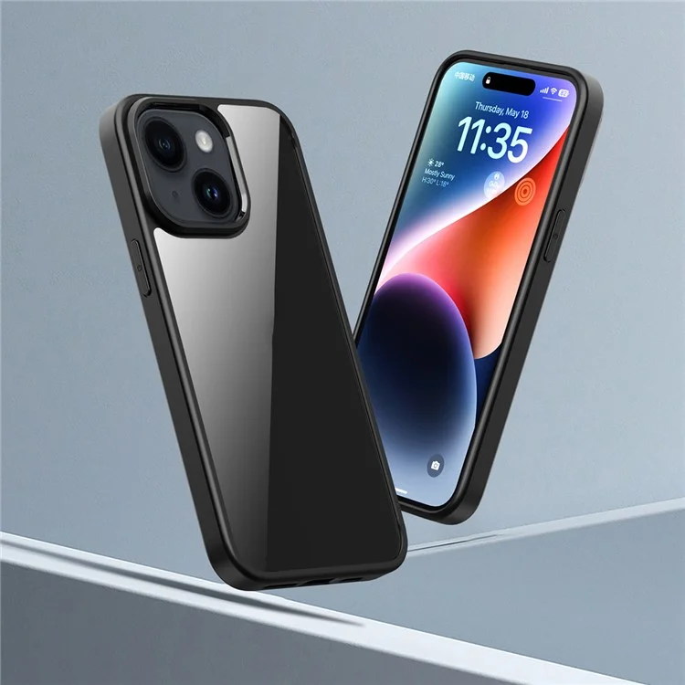 Mobile Phone Cover for iPhone 15 , Transparent PC Back + TPU Frame Protective Case - Black