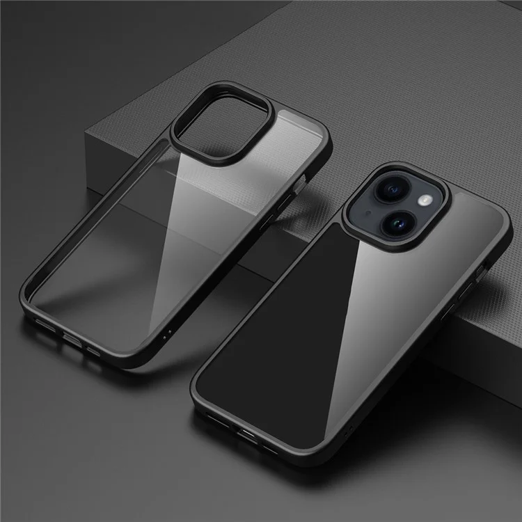 Mobile Phone Cover for iPhone 15 , Transparent PC Back + TPU Frame Protective Case - Black