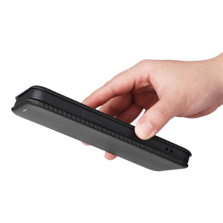Phone Case with Card Holder for iPhone 15 Pro Max , Carbon Fiber Texture Leather Stand Cover - Black