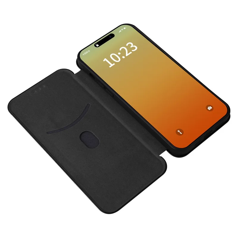 PU Leather Card Holder Phone Case voor iPhone 15 Pro, Carbon Fiber Texture Stand Cover - Zwart