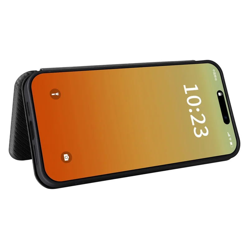 PU Leather Card Holder Phone Case voor iPhone 15 Pro, Carbon Fiber Texture Stand Cover - Zwart