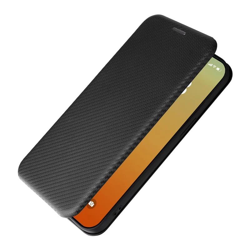PU Leather Card Holder Phone Case voor iPhone 15 Pro, Carbon Fiber Texture Stand Cover - Zwart