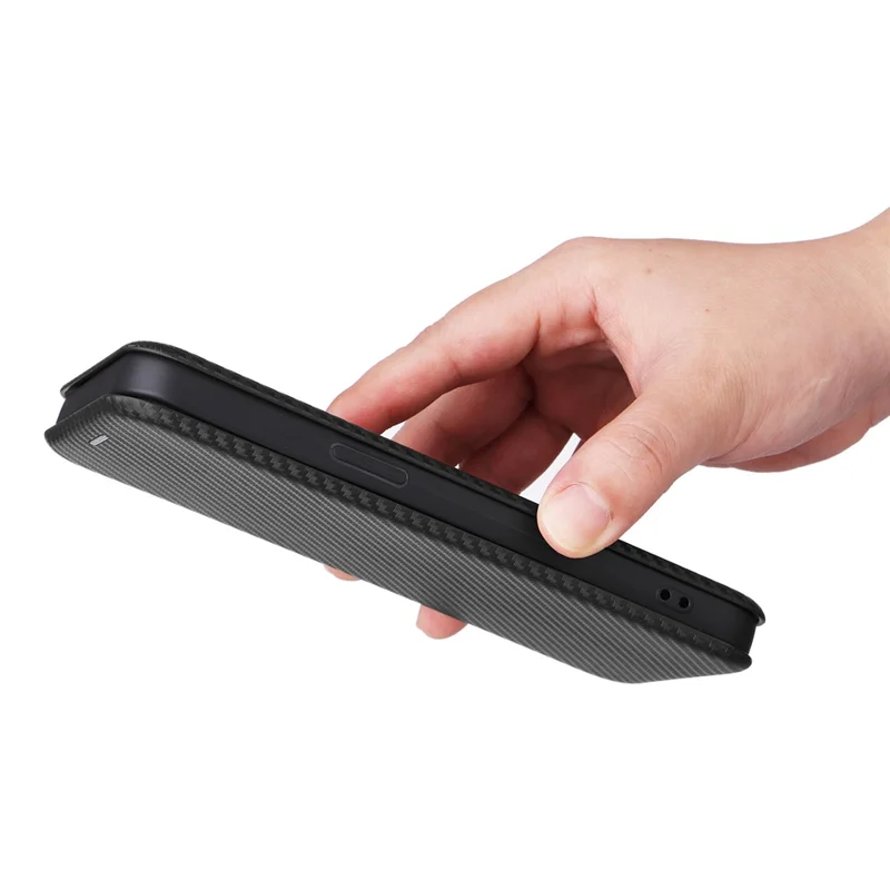 PU Leather Card Holder Phone Case voor iPhone 15 Pro, Carbon Fiber Texture Stand Cover - Zwart