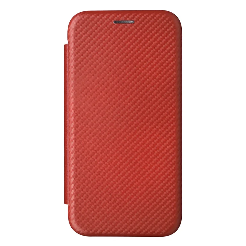 Card Holder Phone Stand Case for iPhone 15 Plus , Carbon Fiber Texture PU Leather Cover - Brown