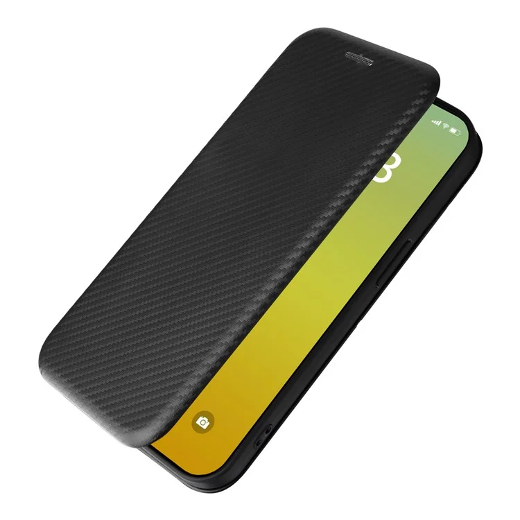 Card Holder Leather Phone Case for iPhone 15 , Carbon Fiber Texture Stand Phone Cover - Black