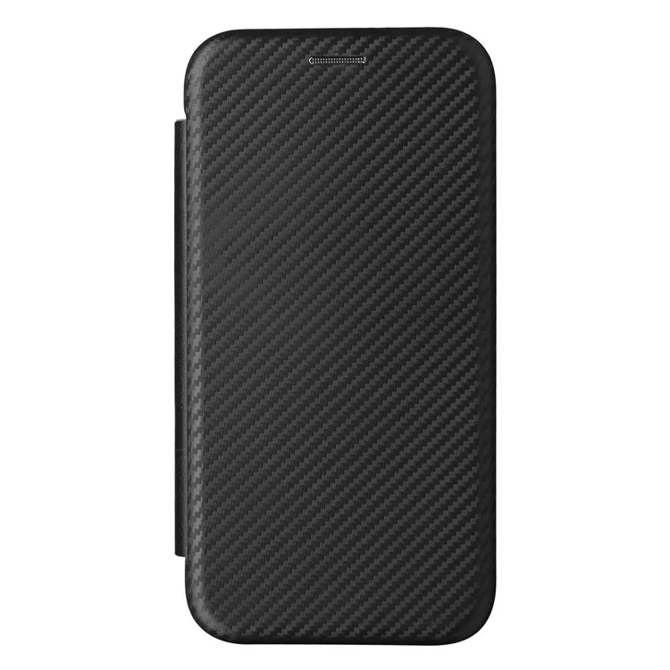 Card Holder Leather Phone Case for iPhone 15 , Carbon Fiber Texture Stand Phone Cover - Black