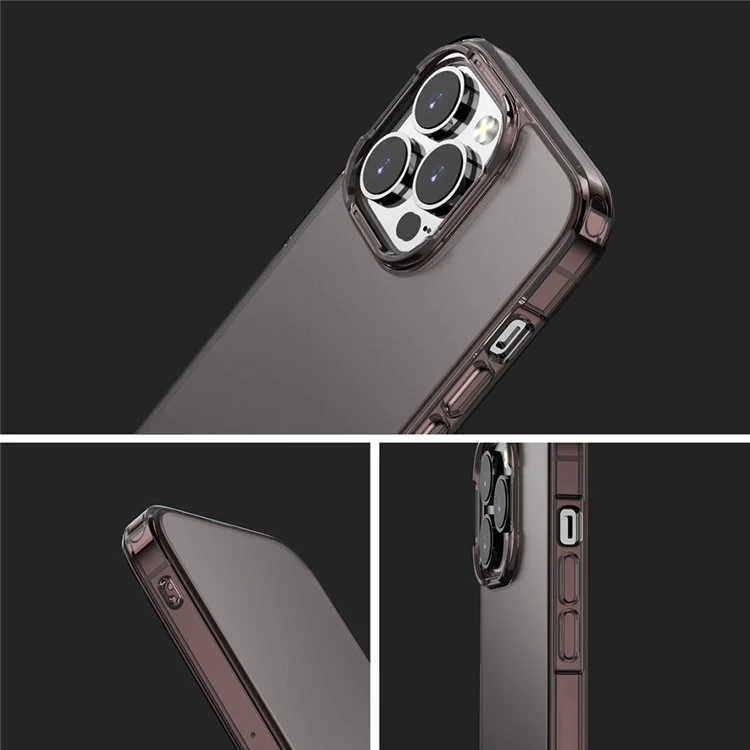 For iPhone 15 Pro Max Anti-drop PC+TPU Hybrid Protective Case Translucent Matte Phone Cover - Brown