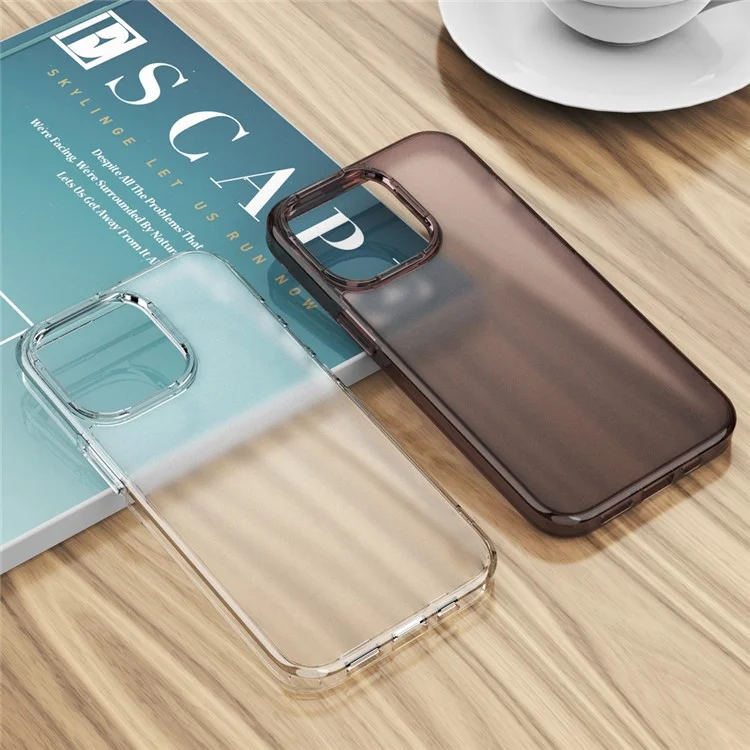For iPhone 15 Pro Max Anti-drop PC+TPU Hybrid Protective Case Translucent Matte Phone Cover - Brown