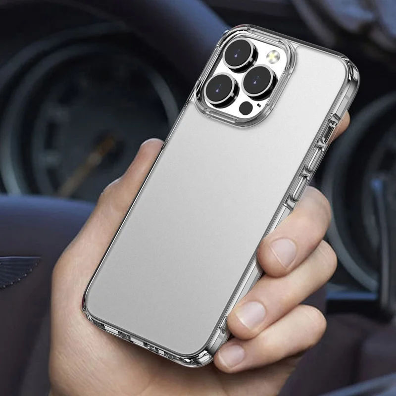 For iPhone 15 Pro Max Anti-drop PC+TPU Hybrid Protective Case Translucent Matte Phone Cover - Transparent