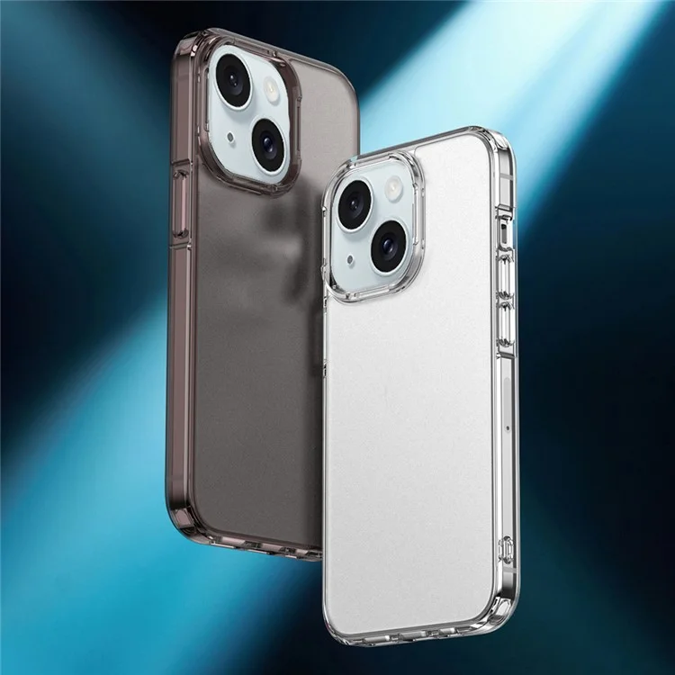 Pour iPhone 15 Plus Translucent Matte Phone Cover Anti-fingerprint PC+TPU Hybrid Protective Case - Brown