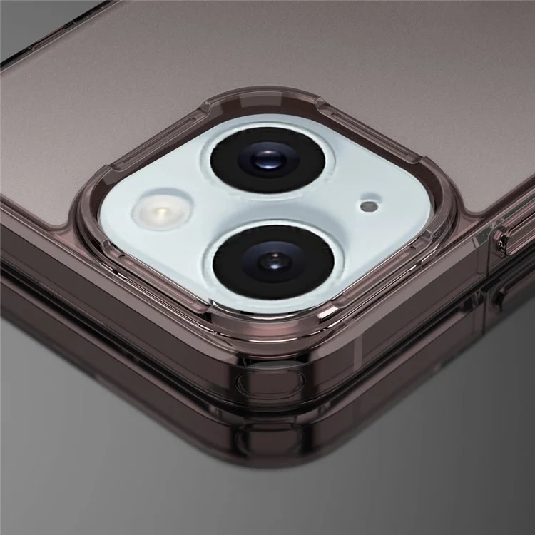 Pour iPhone 15 Plus Translucent Matte Phone Cover Anti-fingerprint PC+TPU Hybrid Protective Case - Brown