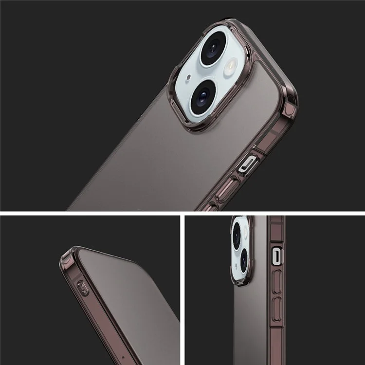 Pour iPhone 15 Plus Translucent Matte Phone Cover Anti-fingerprint PC+TPU Hybrid Protective Case - Brown