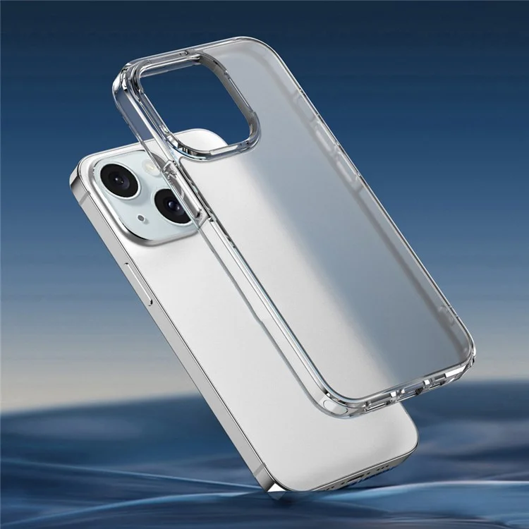Pour iPhone 15 Plus Translucent Matte Phone Cover Anti-fingerprint PC+TPU Hybrid Protective Case - Brown