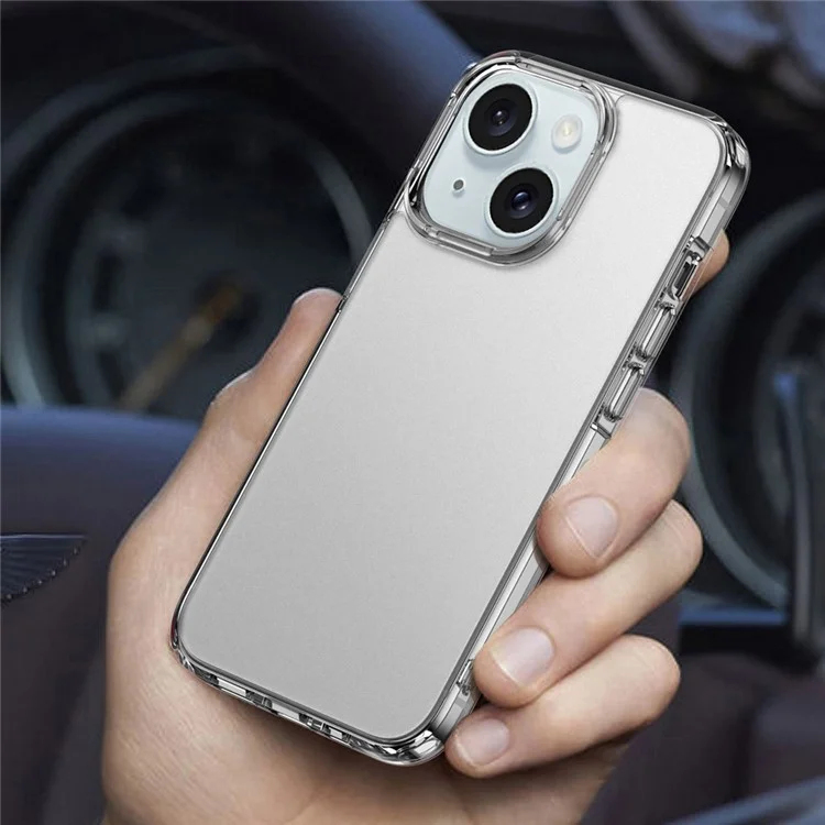 Pour iPhone 15 Plus Translucent Matte Phone Cover Anti-fingerprint PC+TPU Hybrid Protective Case - Brown
