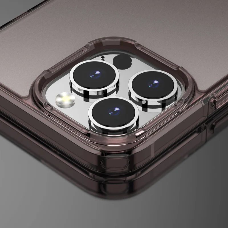 For iPhone 15 Pro Fall Proof Matte Phone Cover Translucent PC+TPU Hybrid Protective Case - Brown