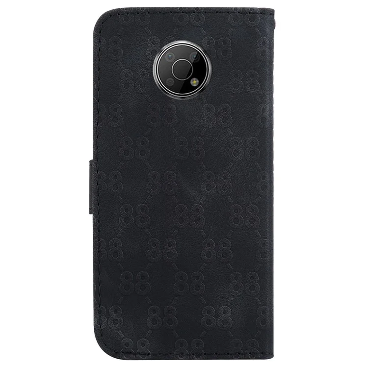 Para Nokia G300 Double 8-Shape Imprint Flip Shell Well-protected Wallet Stand Leather Phone Cover - Preto