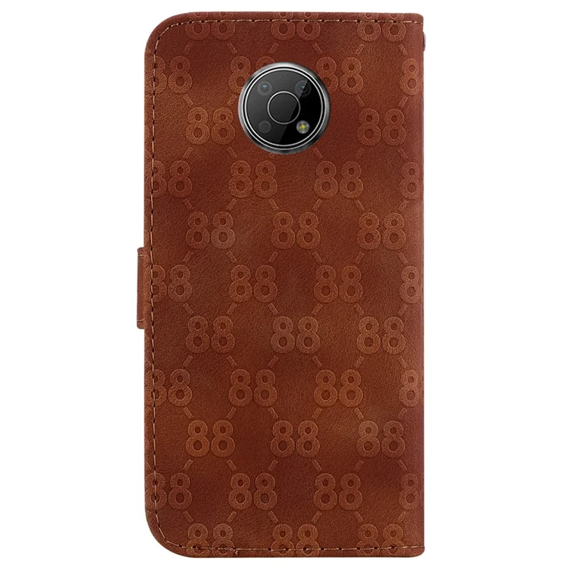 For Nokia G300 Double 8-Shape Imprint Flip Shell Well-protected Wallet Stand Leather Phone Cover - Brown