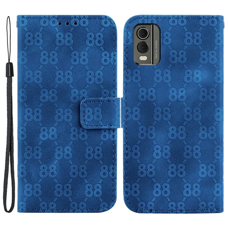 Para Nokia C32 Cartera Soporte Shell Double 8-Shape Estampado Cuero PU + Funda Teléfono TPU - Azul Oscuro