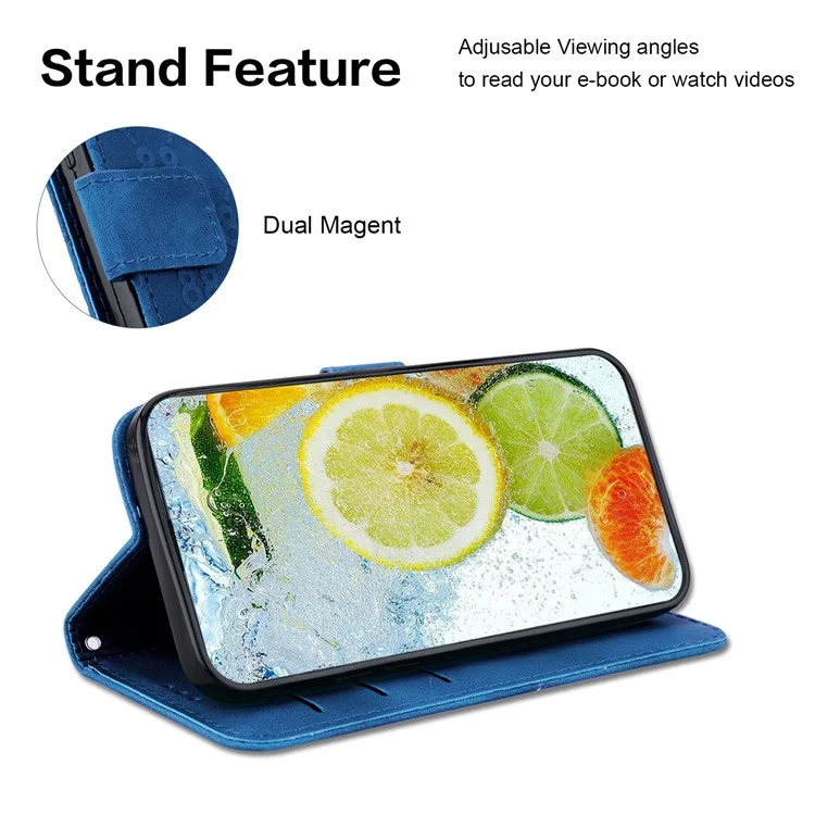 Para Nokia C32 Cartera Soporte Shell Double 8-Shape Estampado Cuero PU + Funda Teléfono TPU - Azul Oscuro