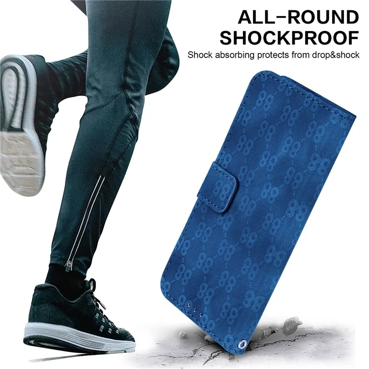 Para Nokia C32 Cartera Soporte Shell Double 8-Shape Estampado Cuero PU + Funda Teléfono TPU - Azul Oscuro