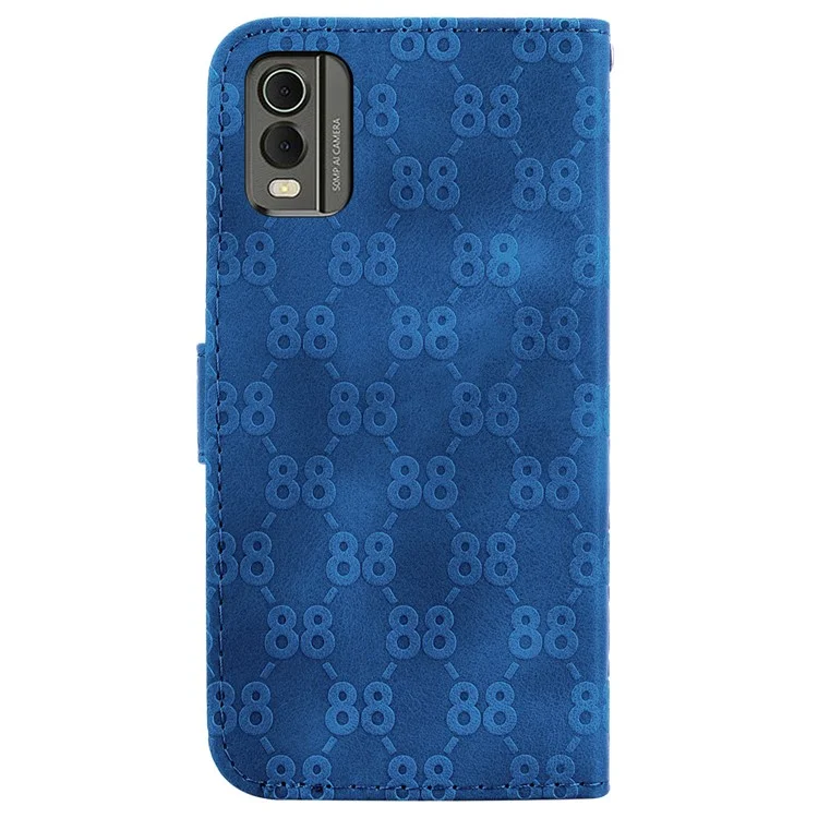 Para Nokia C32 Cartera Soporte Shell Double 8-Shape Estampado Cuero PU + Funda Teléfono TPU - Azul Oscuro
