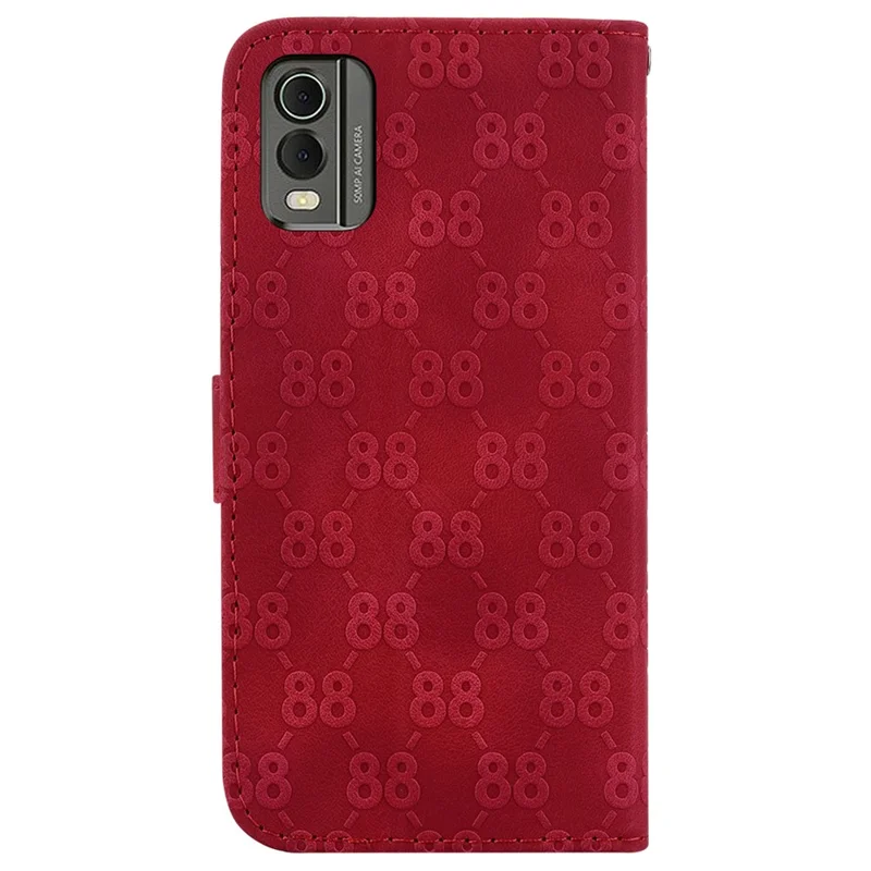 For Nokia C32 Wallet Stand Shell Double 8-Shape Imprint PU Leather + TPU Phone Cover - Red