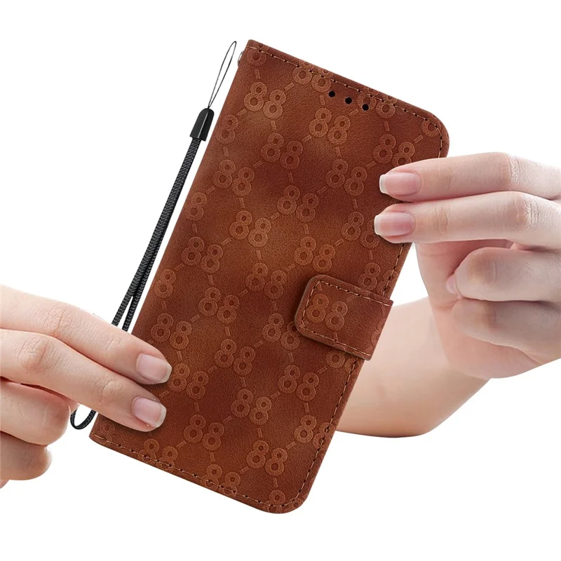 For Nokia C22 Scratch Resistant Wallet Stand Shell Double 8-Shape Imprint PU Leather + TPU Phone Cover - Brown