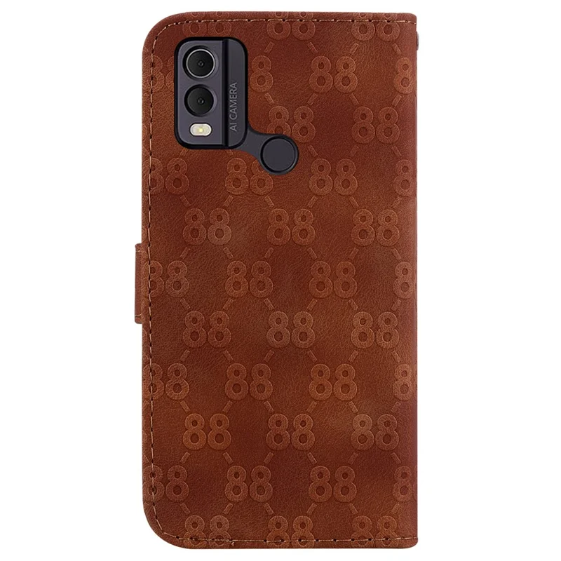 For Nokia C22 Scratch Resistant Wallet Stand Shell Double 8-Shape Imprint PU Leather + TPU Phone Cover - Brown