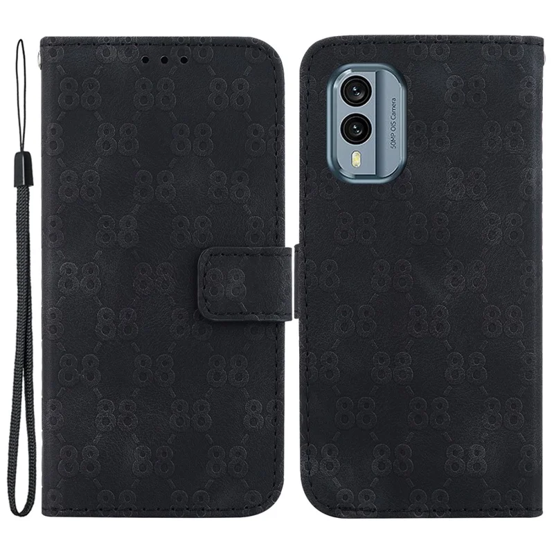 Folding Stand Shell for Nokia X30 5G Double 8-Shape Imprint Leather Phone Case Wallet Cover - Black
