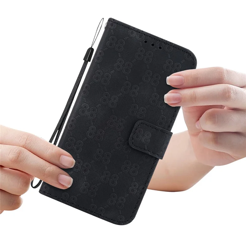 Folding Stand Shell for Nokia X30 5G Double 8-Shape Imprint Leather Phone Case Wallet Cover - Black