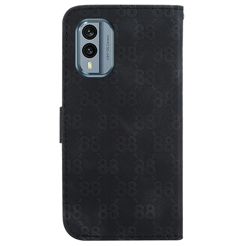 Folding Stand Shell for Nokia X30 5G Double 8-Shape Imprint Leather Phone Case Wallet Cover - Black