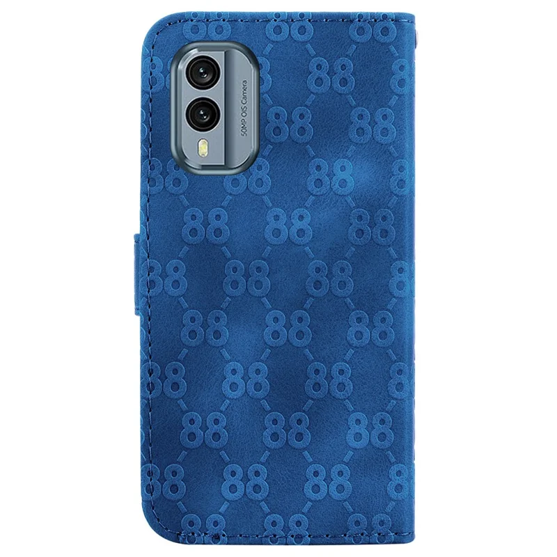 Folding Stand Shell for Nokia X30 5G Double 8-Shape Imprint Leather Phone Case Wallet Cover - Dark Blue