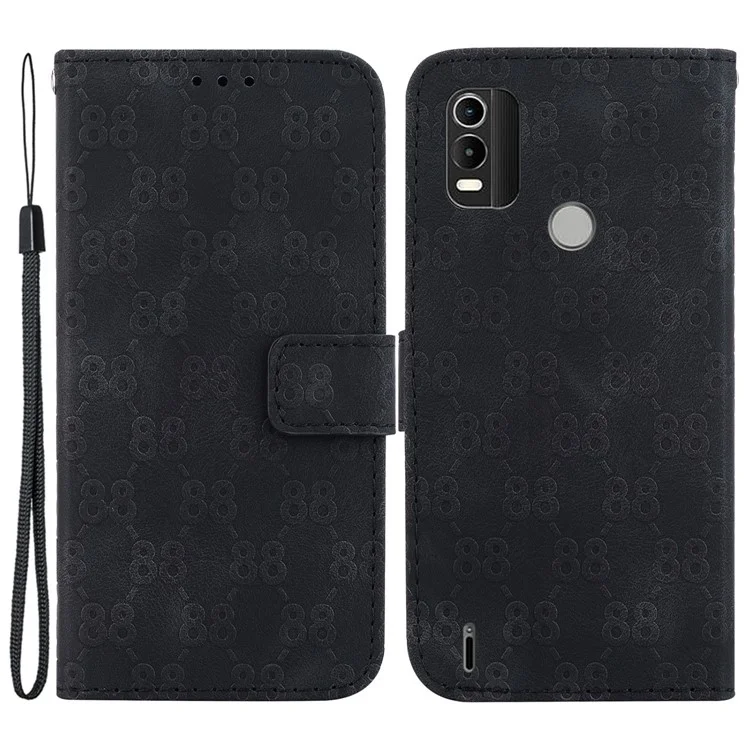 Support de vision Shell pour Nokia C21 Plus 4G Double 8-Shape Imprint Leather Phone Case Wallet Cover - Noir