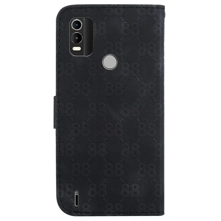 Support de vision Shell pour Nokia C21 Plus 4G Double 8-Shape Imprint Leather Phone Case Wallet Cover - Noir