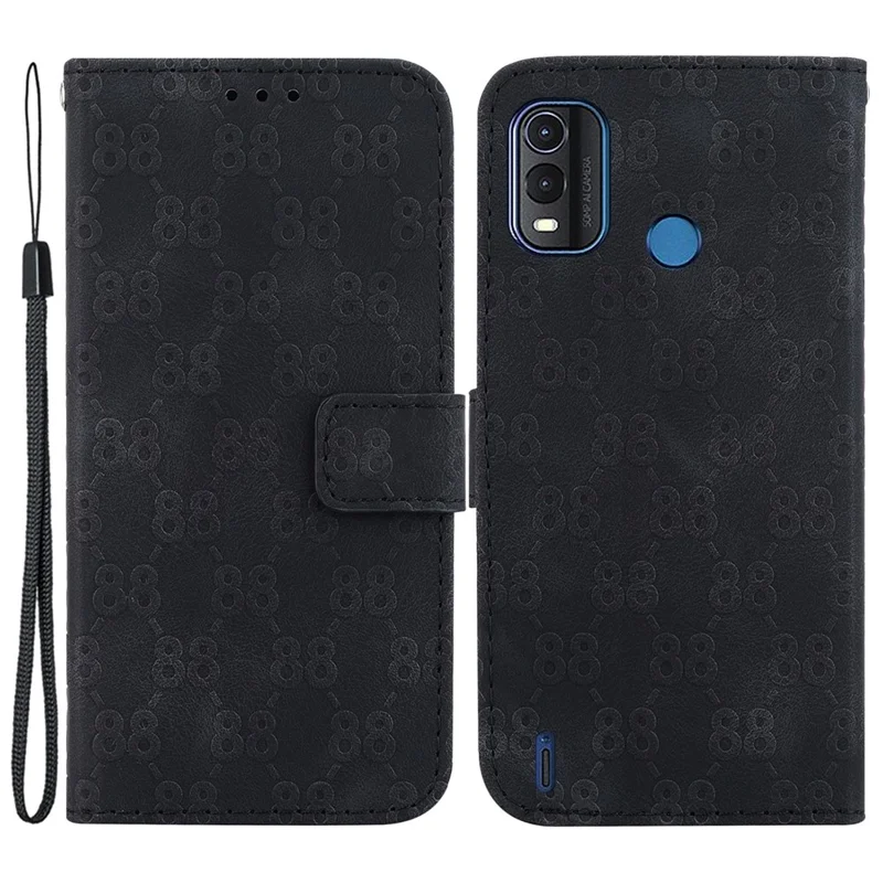 Horizontal Stand Shell for Nokia G11 Plus 4G Double 8-Shape Imprint Leather Phone Case Wallet Cover - Black