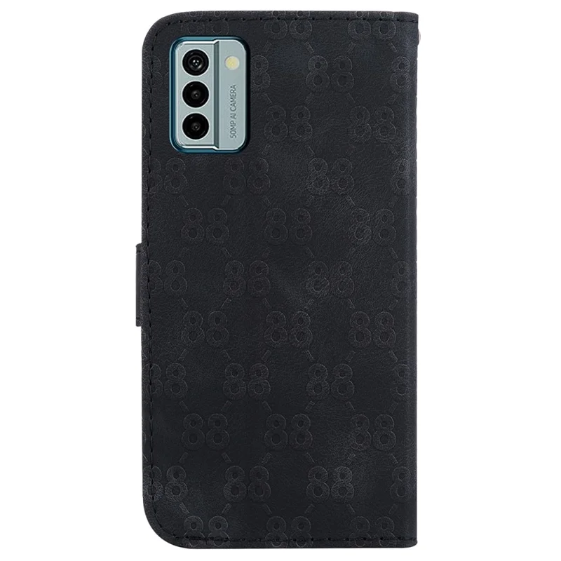 Stand Shell for Nokia G22 Mobile Phone Protector Double 8-Shape Imprint Leather Case Wallet Cover - Black