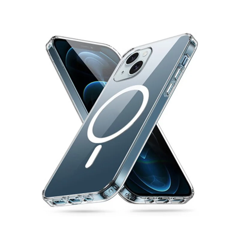 Funda trasera a prueba de golpes compatible con MagSafe para iPhone 15 Plus, funda de teléfono de TPU transparente