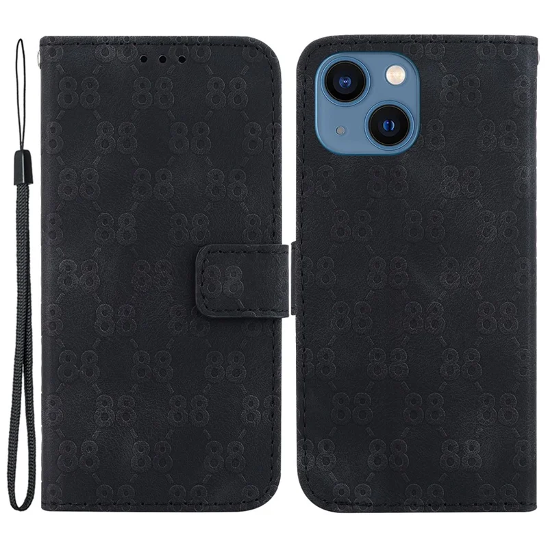 Stand Shell for iPhone 13 6.1 inch Wallet Function Mobile Phone Double 8-Shape Imprint Leather Case - Black