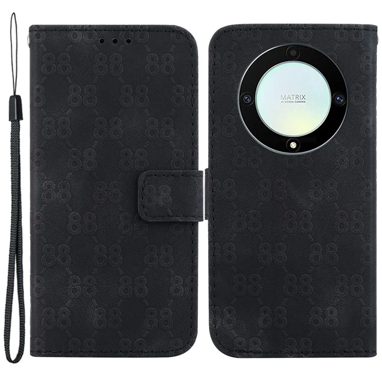 Pour Honor X40 5G / X9a 5G / Magic5 Lite 5G Double 8-Shape Imprinted Leather Case Anti-drop Stand Wallet Phone Cover - Noir