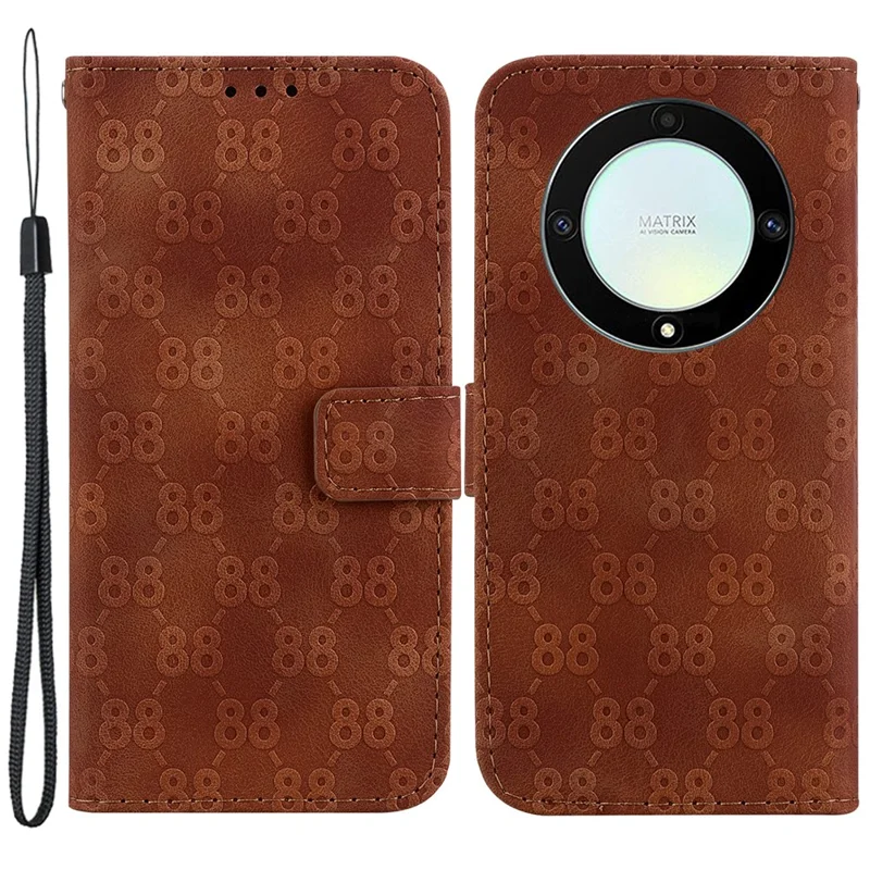 For Honor X40 5G / X9a 5G / Magic5 Lite 5G Double 8-Shape Imprinted Leather Case Anti-drop Stand Wallet Phone Cover - Brown