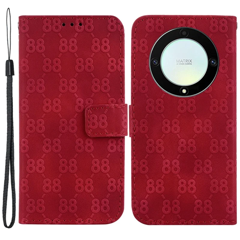 For Honor X40 5G / X9a 5G / Magic5 Lite 5G Double 8-Shape Imprinted Leather Case Anti-drop Stand Wallet Phone Cover - Red