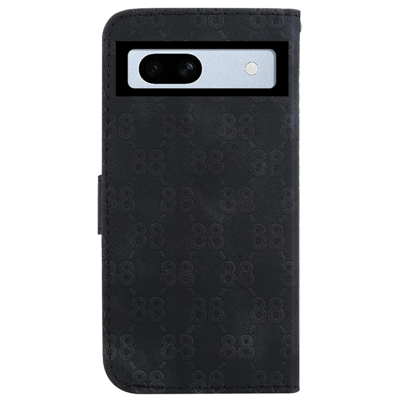 Double 8-Shape Imprint Phone Case for Google Pixel 7a PU Leather Wallet Stand Protective Cover - Black