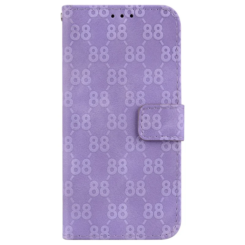 Double 8-Shape Imprint Phone Case for Google Pixel 7a PU Leather Wallet Stand Protective Cover - Purple