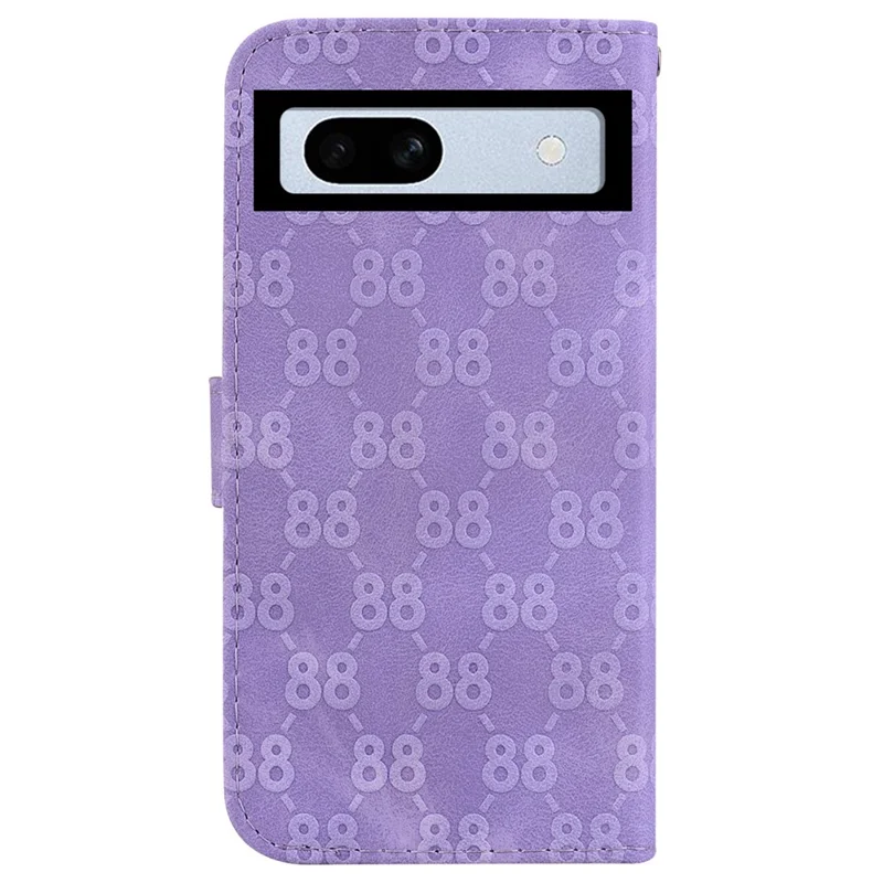 Double 8-Shape Imprint Phone Case for Google Pixel 7a PU Leather Wallet Stand Protective Cover - Purple
